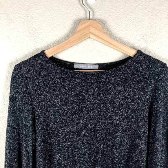 Coin 1804 Shirt Black White Space Dye Crew Ruffled Layered Sleeve Size Medium - Picture 3 of 12